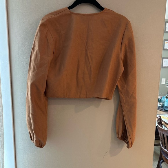 ASOS Brown Long Sleeve Crop Blouse with Tie Front - Picture 5 of 6